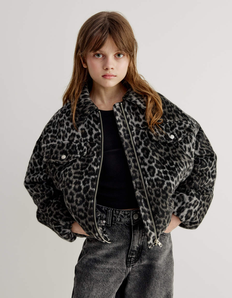 Леопардовая куртка из пальтовой ткани для девочек