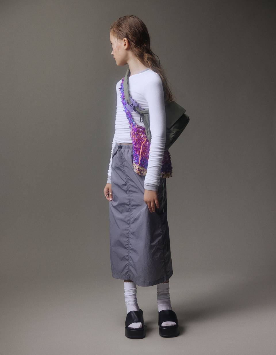 Юбка миди с жатым эффектом для девочек