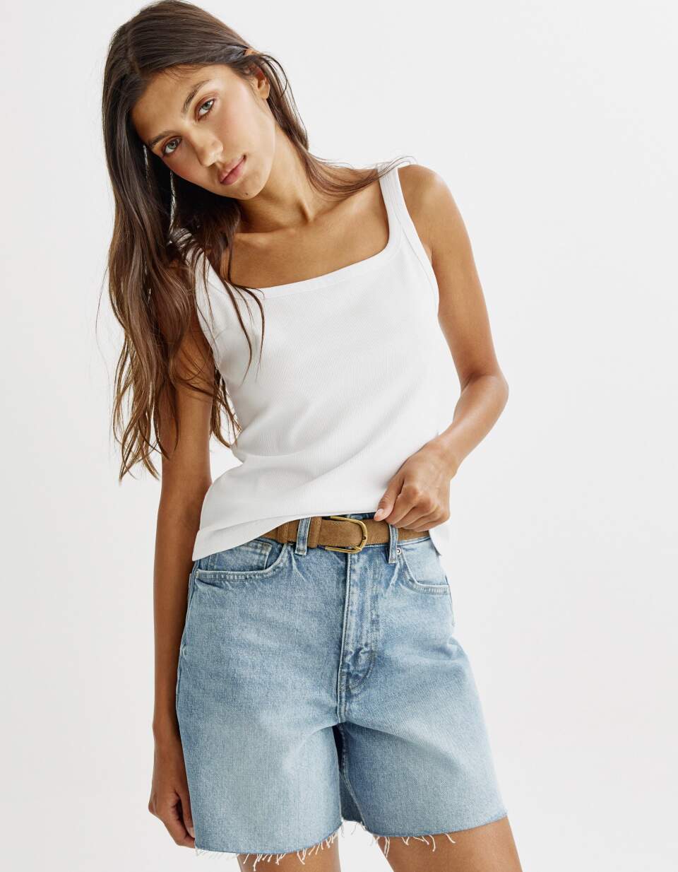 Топ из смесового модала в рубчик