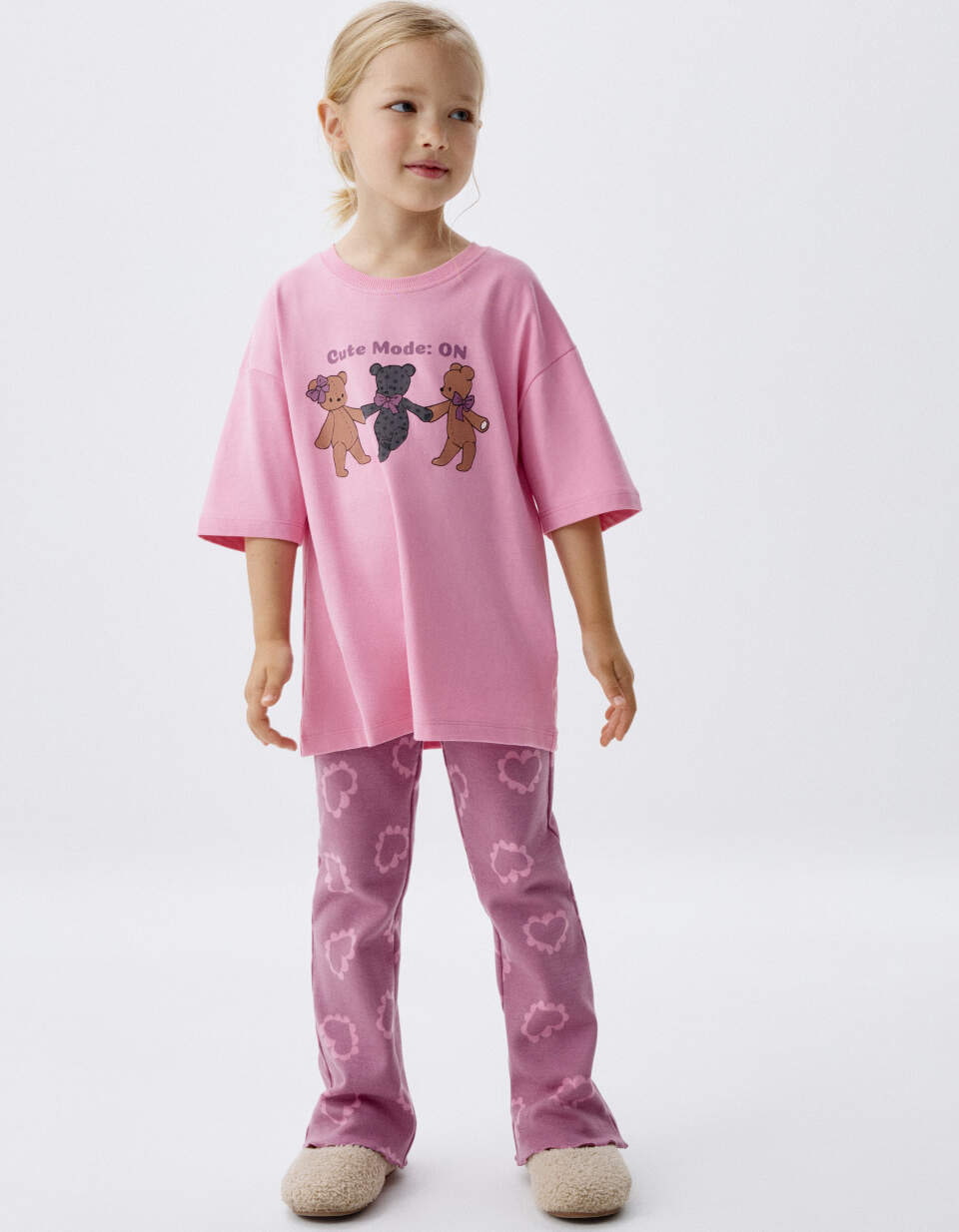 Трикотажные брюки клеш с принтом для девочек