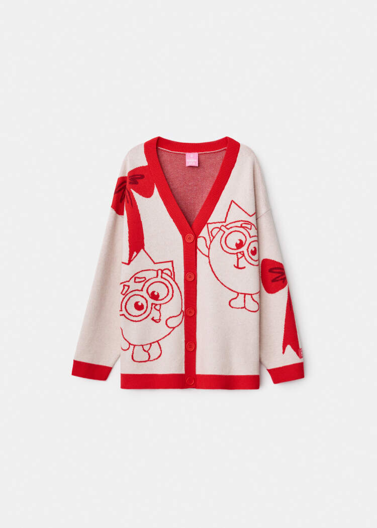 Жаккардовый кардиган для девочек из коллекции SELA × Смешарики 