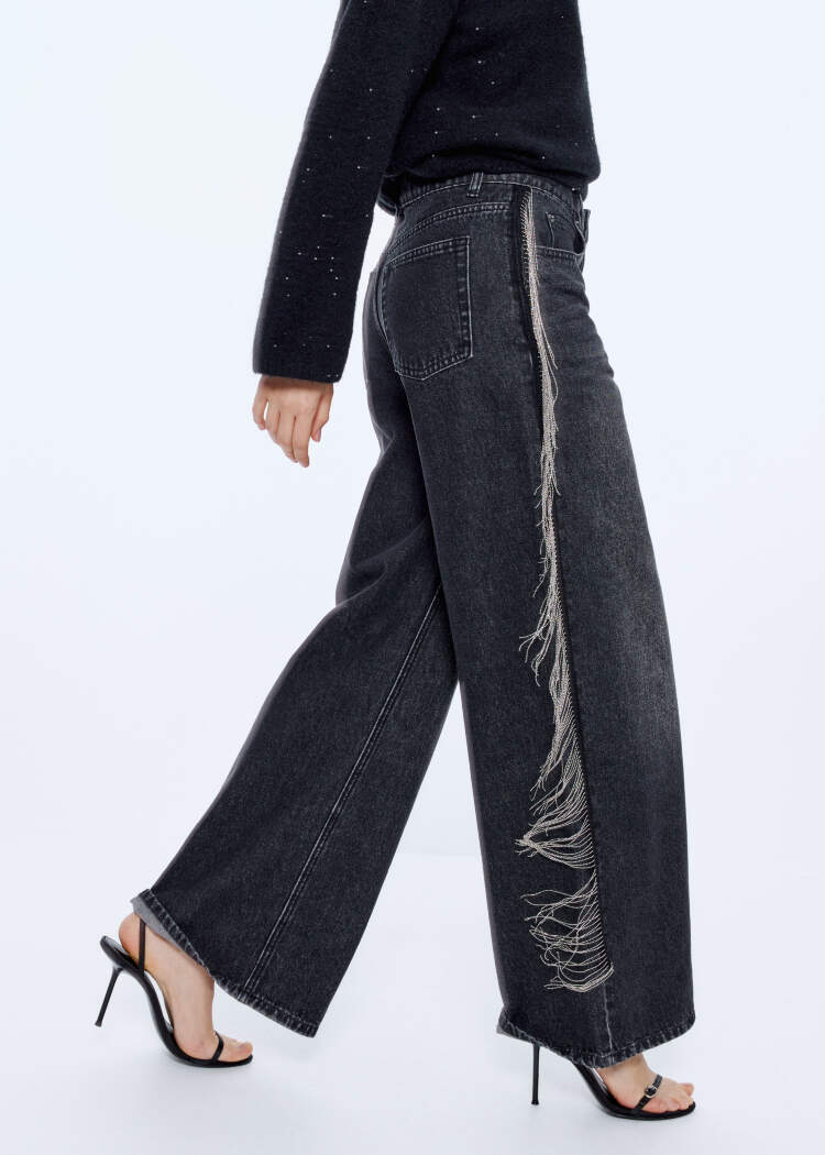 Джинсы WIDE LEG с бахромой из цепочек 