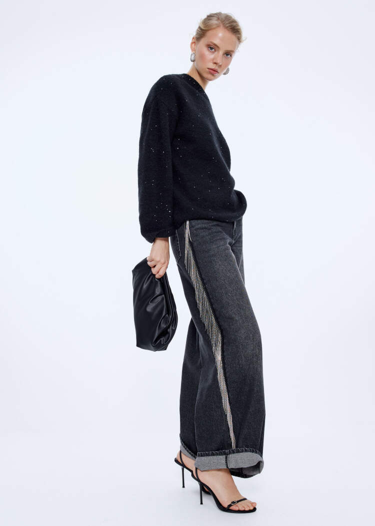Джинсы WIDE LEG с бахромой из цепочек 