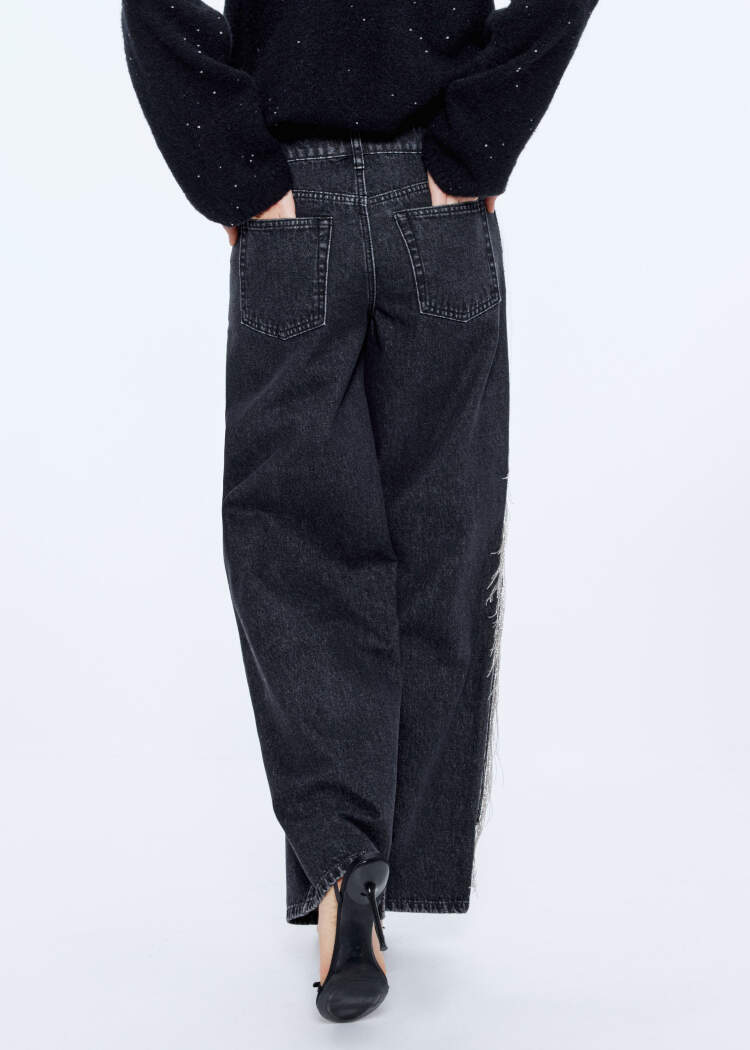 Джинсы WIDE LEG с бахромой из цепочек 