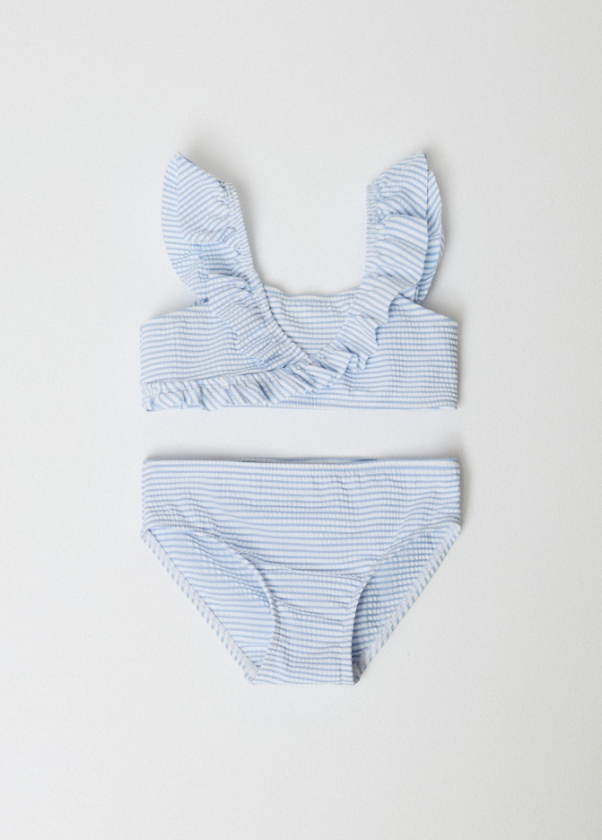 Раздельный купальник в полоску с оборками для девочек
