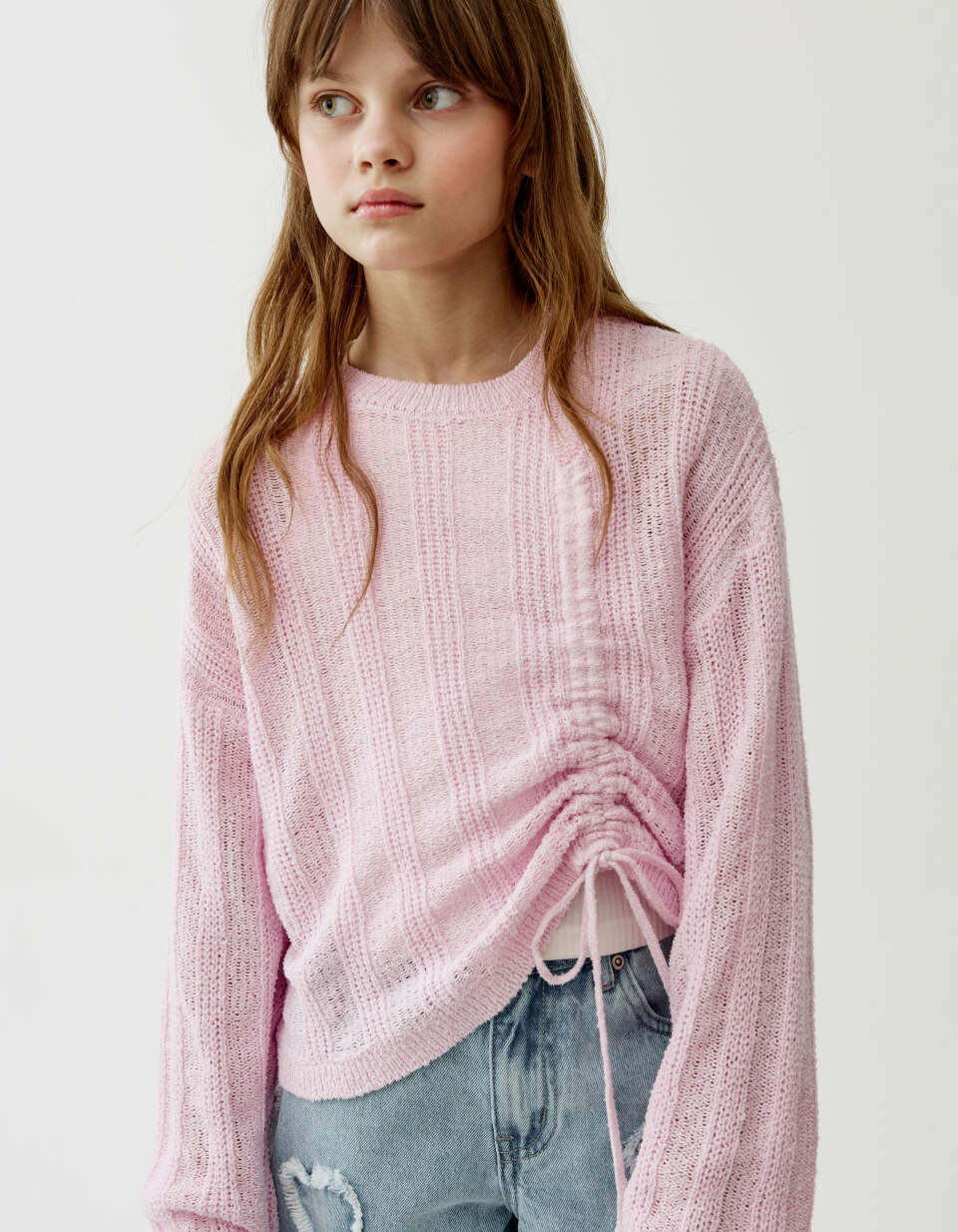 Вязаный джемпер с утяжкой для девочек