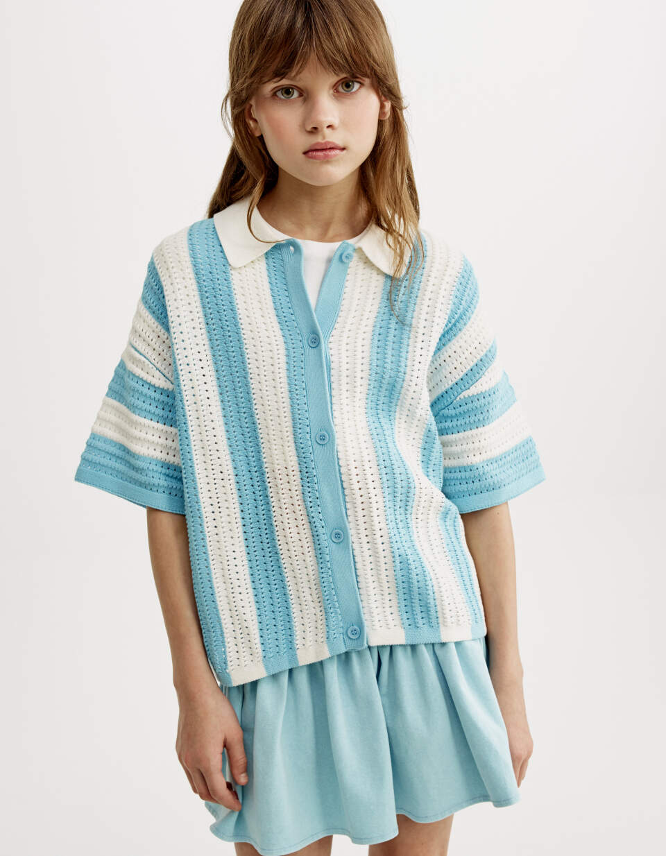 Вязаная рубашка кроше в полоску для девочек