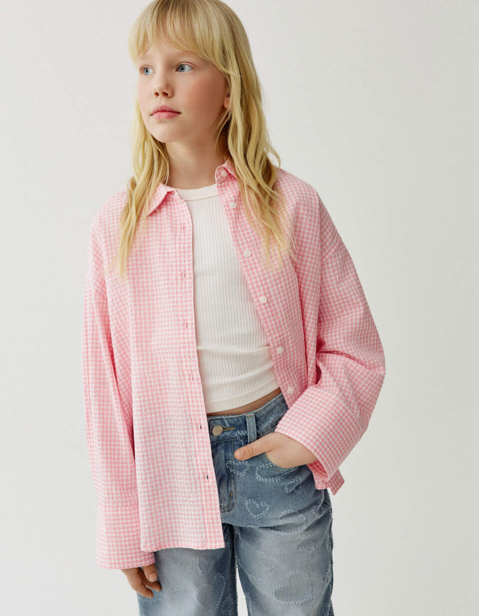 Рубашка оверсайз в клетку для девочек