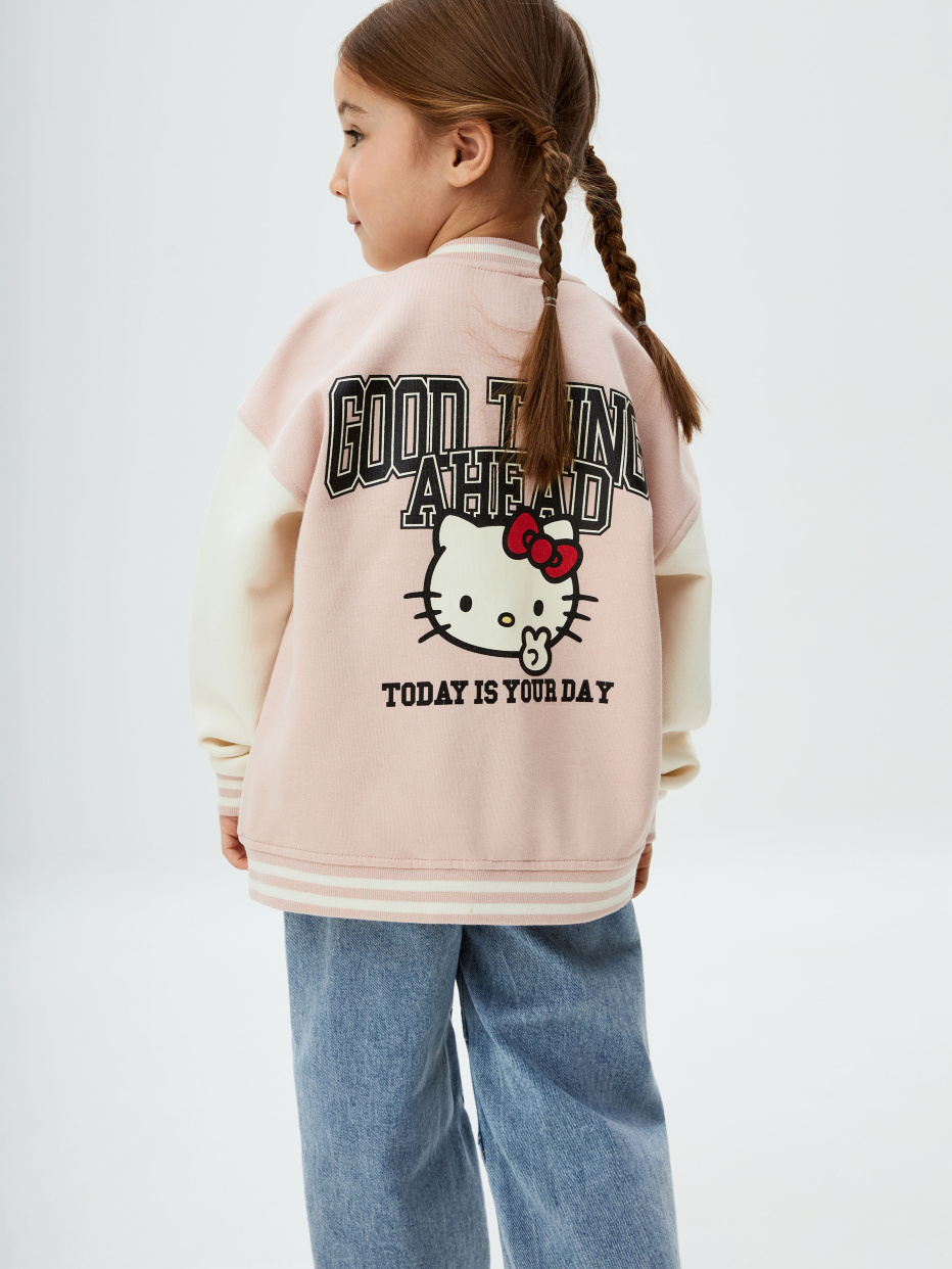 Бомбер в стиле преппи с принтом Hello Kitty для девочек, фото - 1