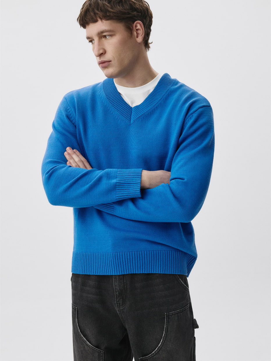 Вязаный джемпер из смесового хлопка цвет: голубой, артикул: 5801110605 ...