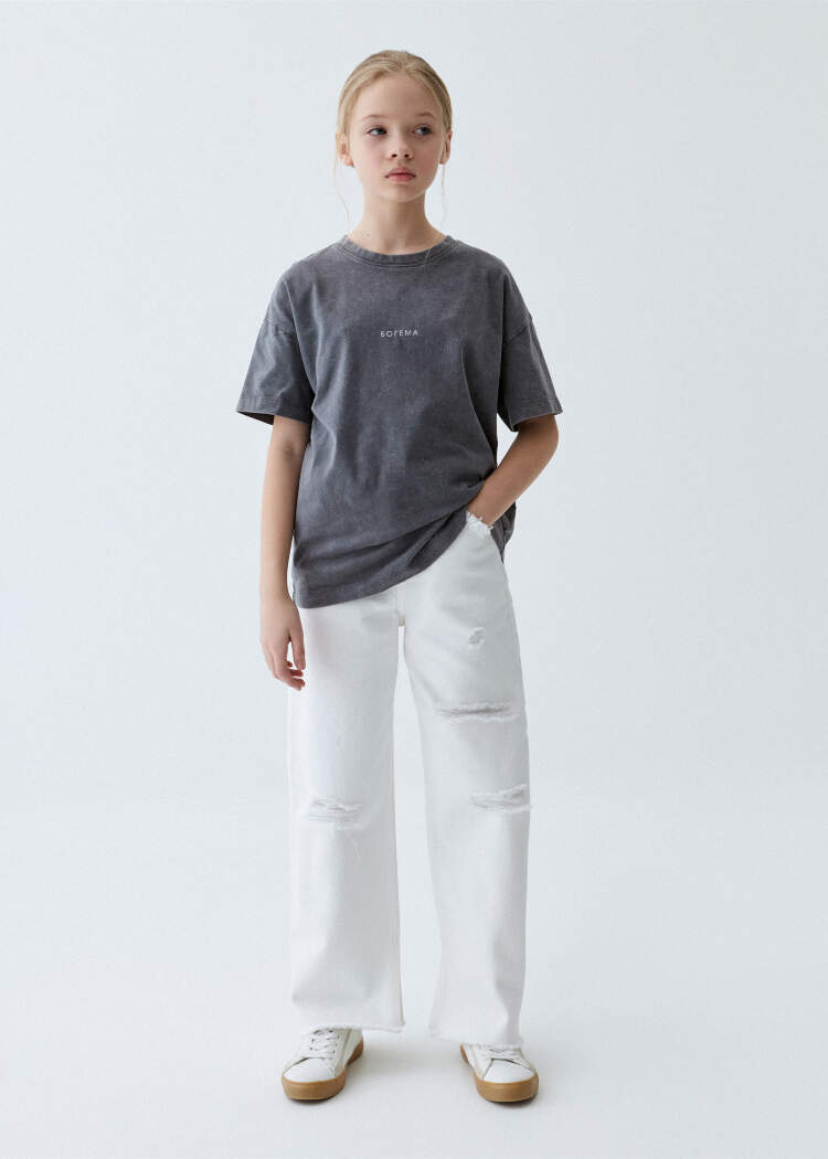 Рваные джинсы Wide leg для девочек 