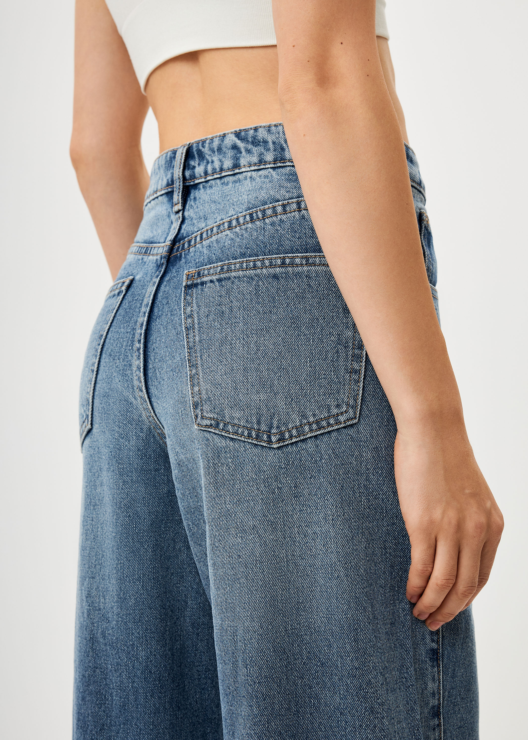 Джинсы wide leg с косыми швами цвет: голубой индиго, артикул