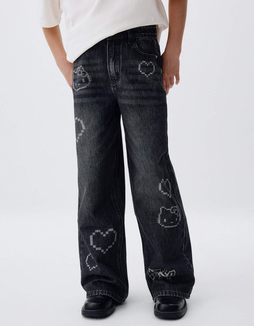 Джинсы Wide leg с принтом Hello Kitty для девочек
