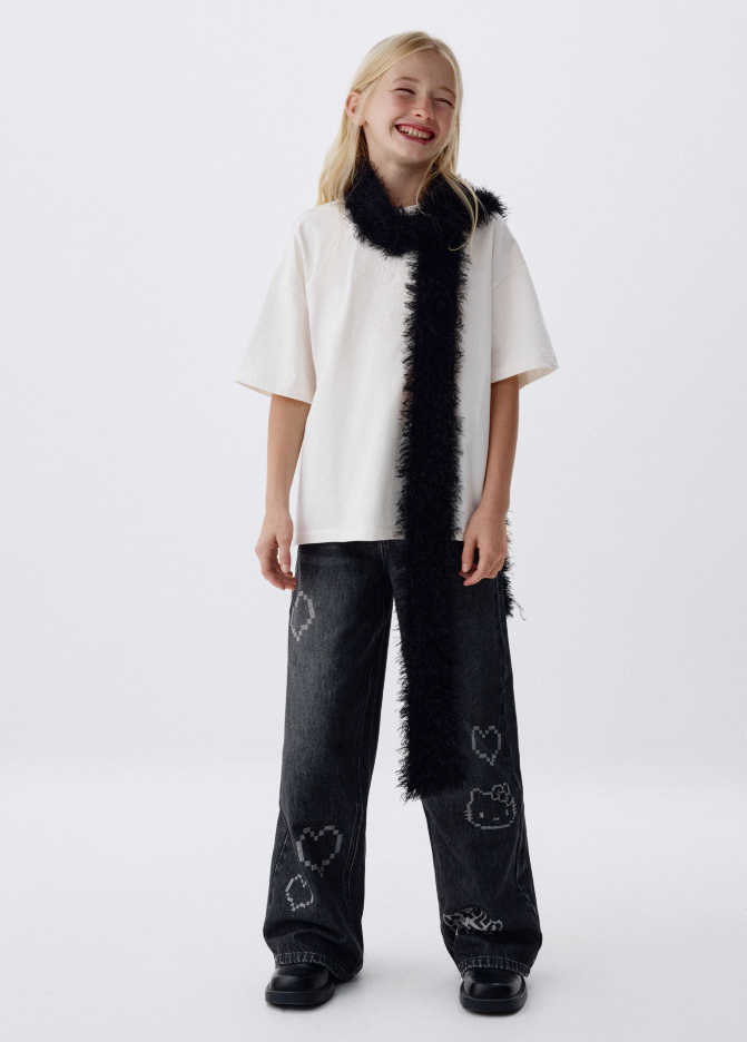 Джинсы Wide leg с принтом Hello Kitty для девочек