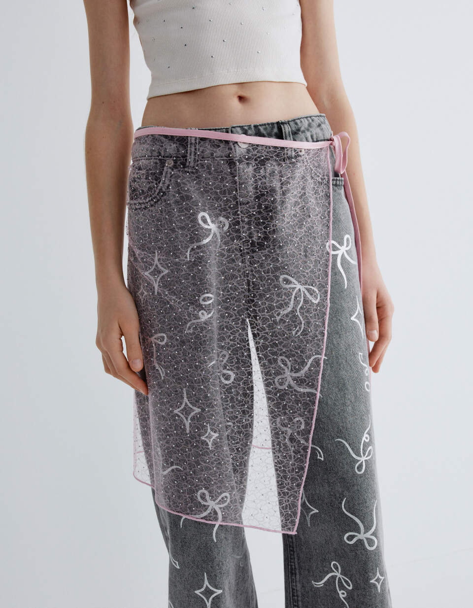 Юбка-пояс из кружева со стразами для девочек