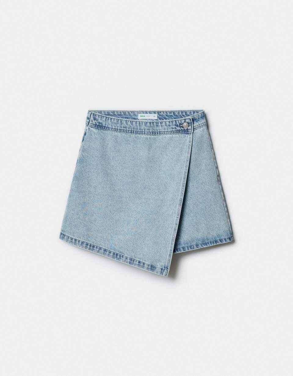 Джинсовая мини юбка-шорты с запахом