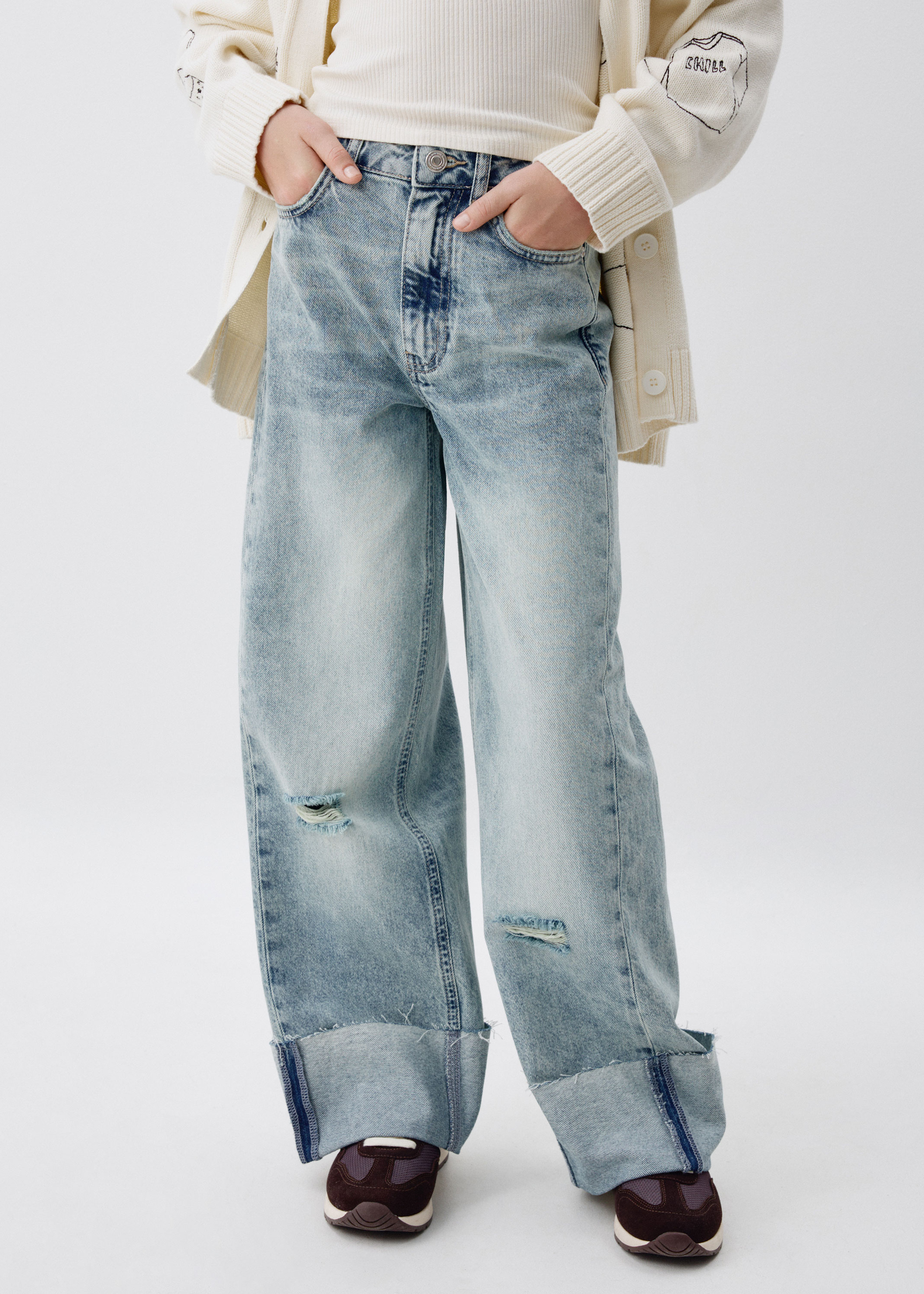 SELA Джинсы Wide Leg с подворотами для девочек