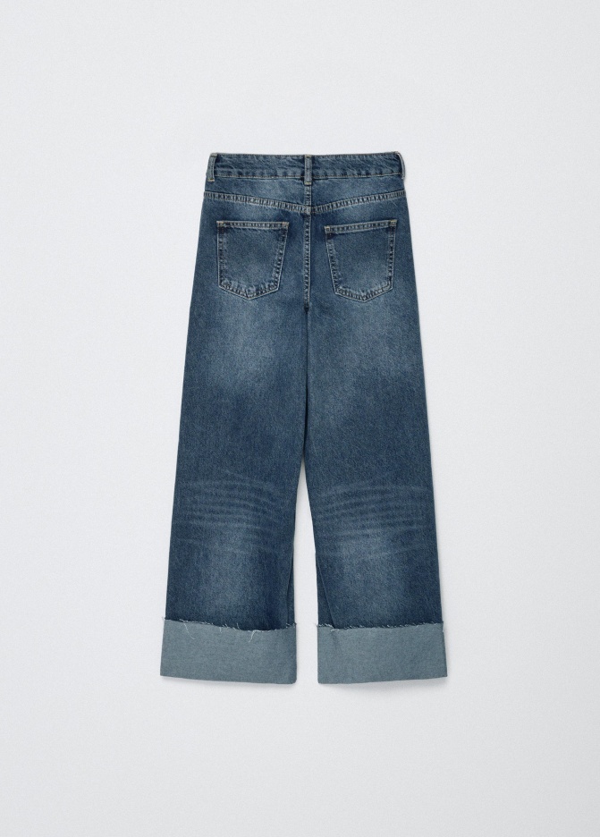 Джинсы Wide Leg с подворотами для девочек