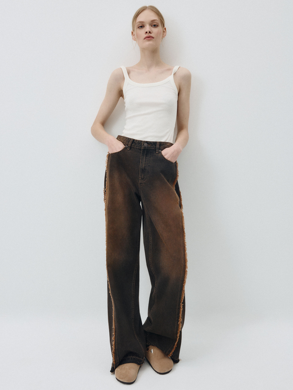 Винтажные джинсы Wide Leg с бахромой, фото - 1