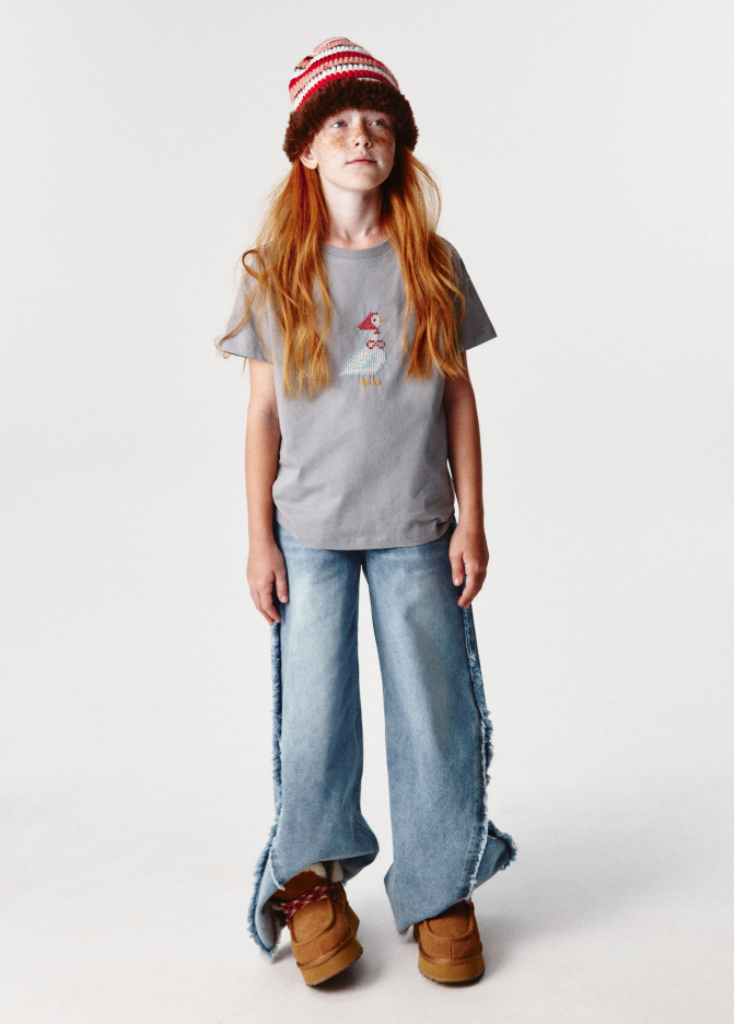 Джинсы SUPER WIDE с бахромой для девочек