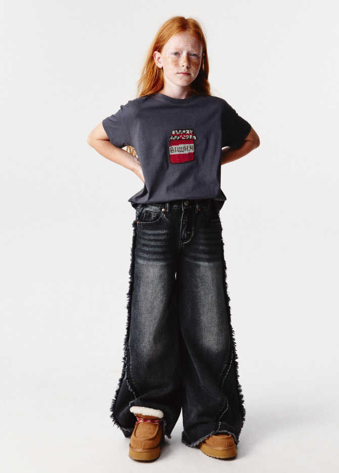 Джинсы SUPER WIDE с бахромой для девочек