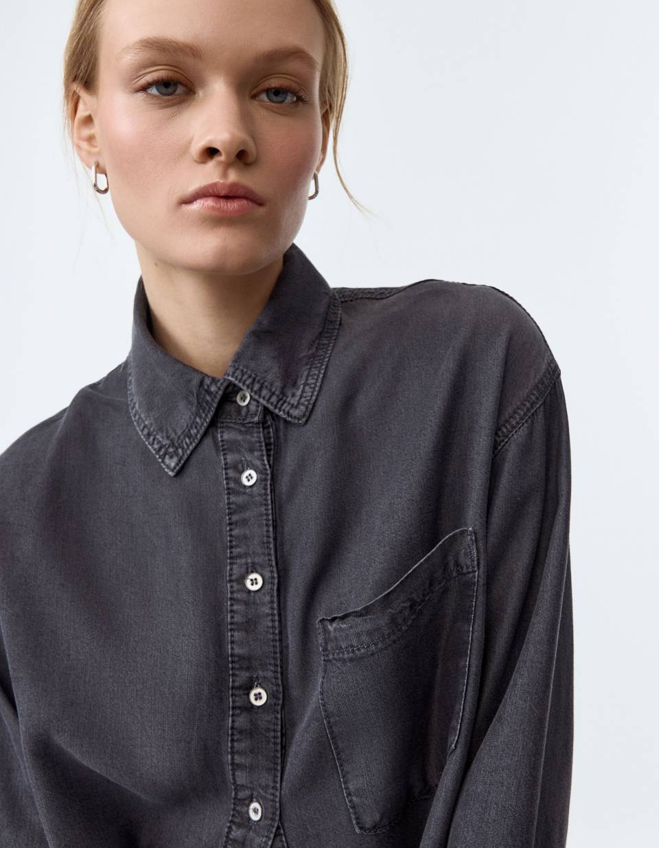 Джинсовая рубашка оверсайз из тенселя премиум качества