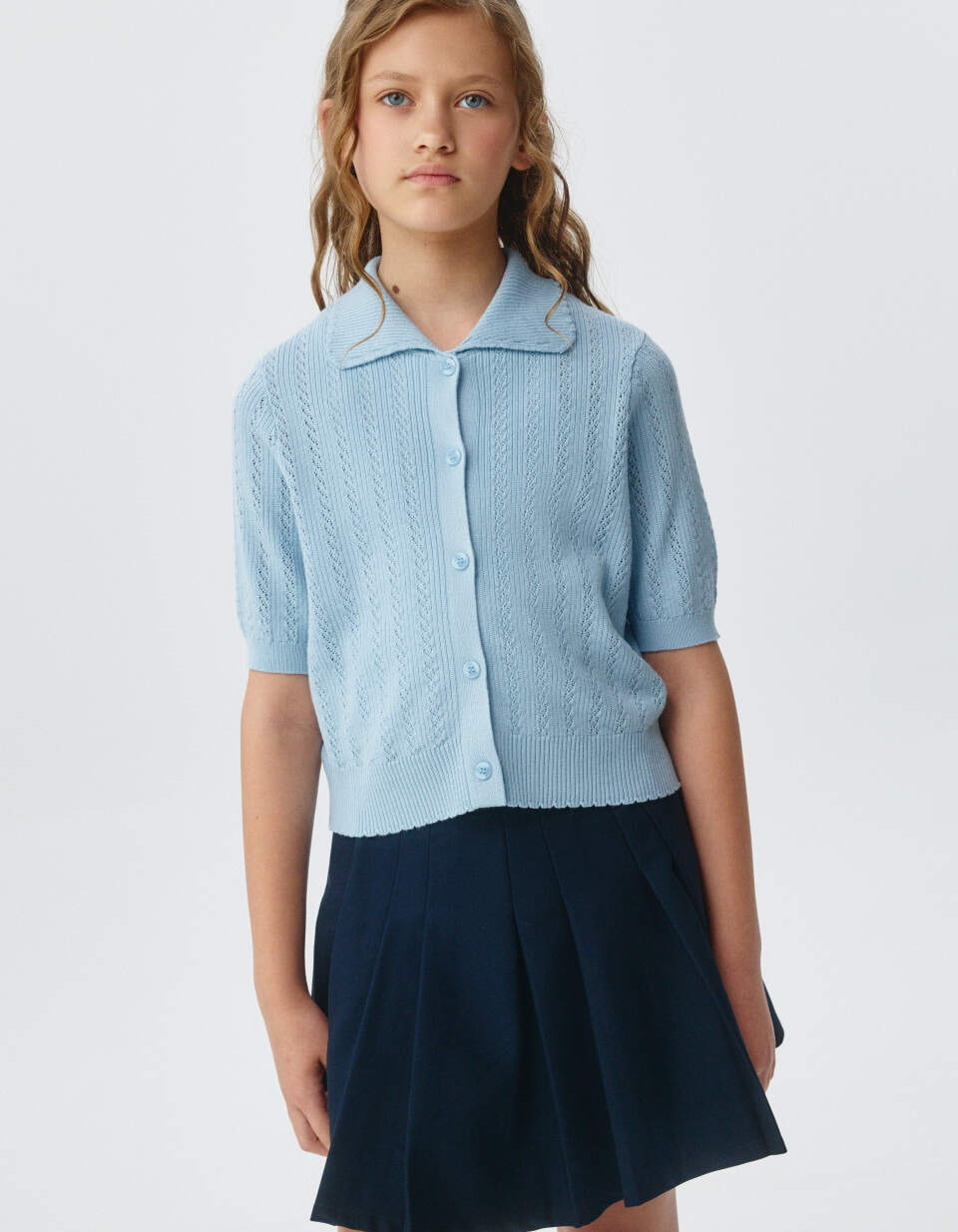 Вязаное поло на пуговицах для девочек