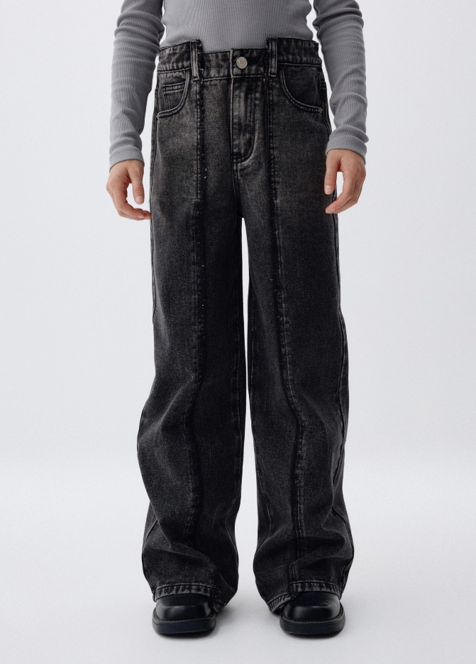 Джинсы Wide leg с декоративными швами для девочек