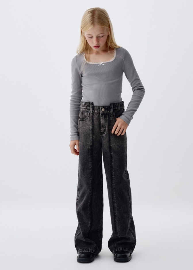 Джинсы Wide leg с декоративными швами для девочек