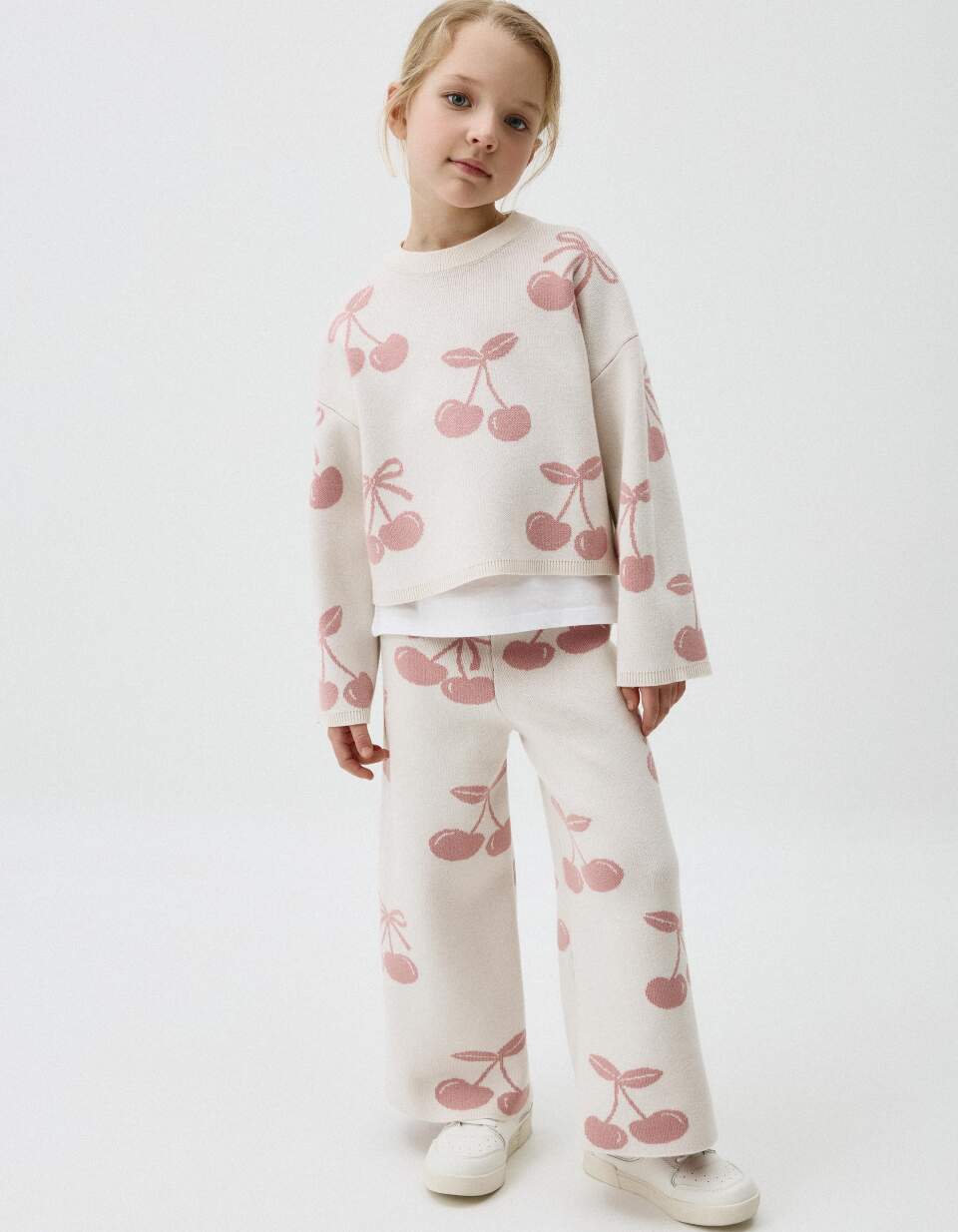 Вязаные широкие брюки с принтом для девочек