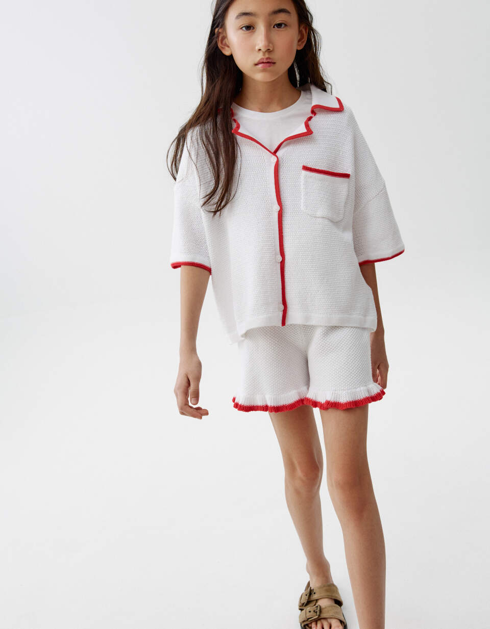 Вязаные шорты с оборками для девочек