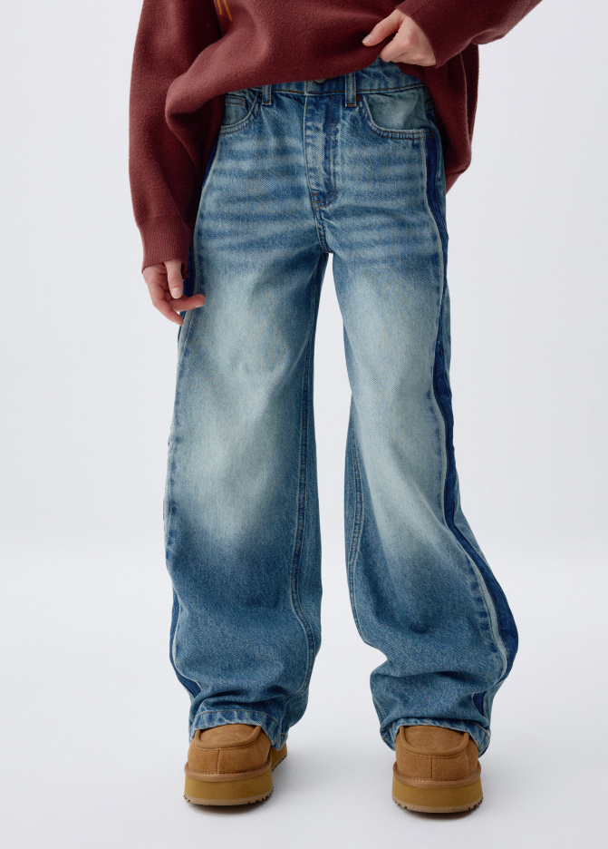 Джинсы Wide Leg с контрастными вставками для девочек