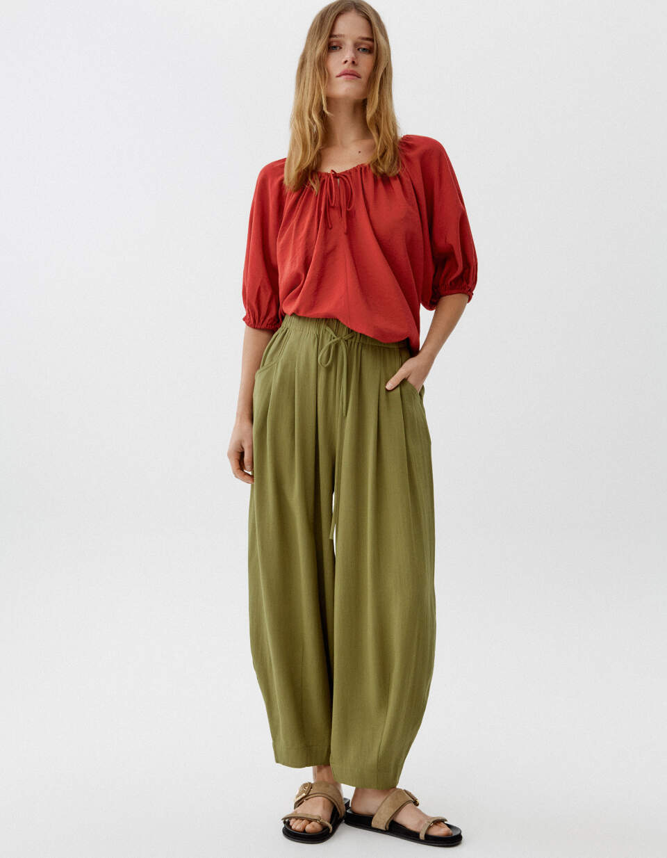 Брюки аладдины с содержанием льна