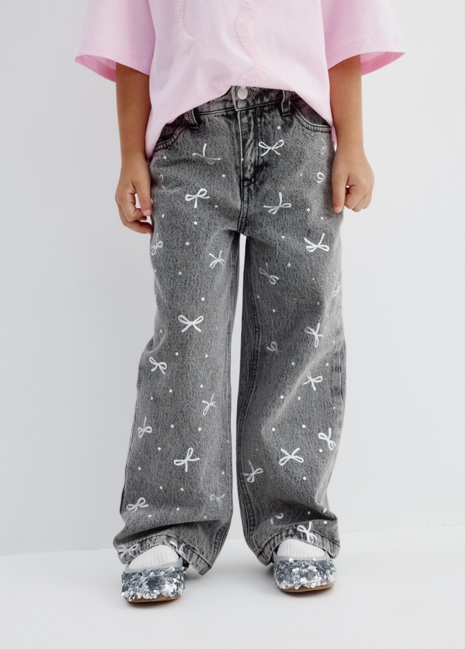Джинсы Wide Leg с бантиками для девочек