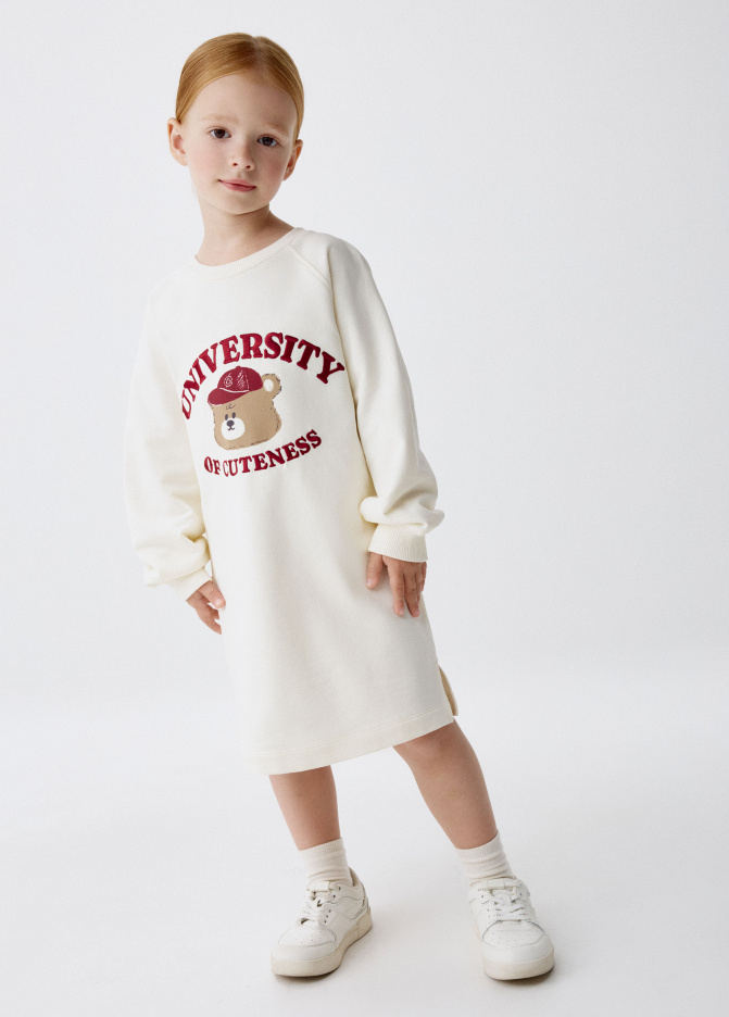 Платье-толстовка с принтом и вышивкой для девочек