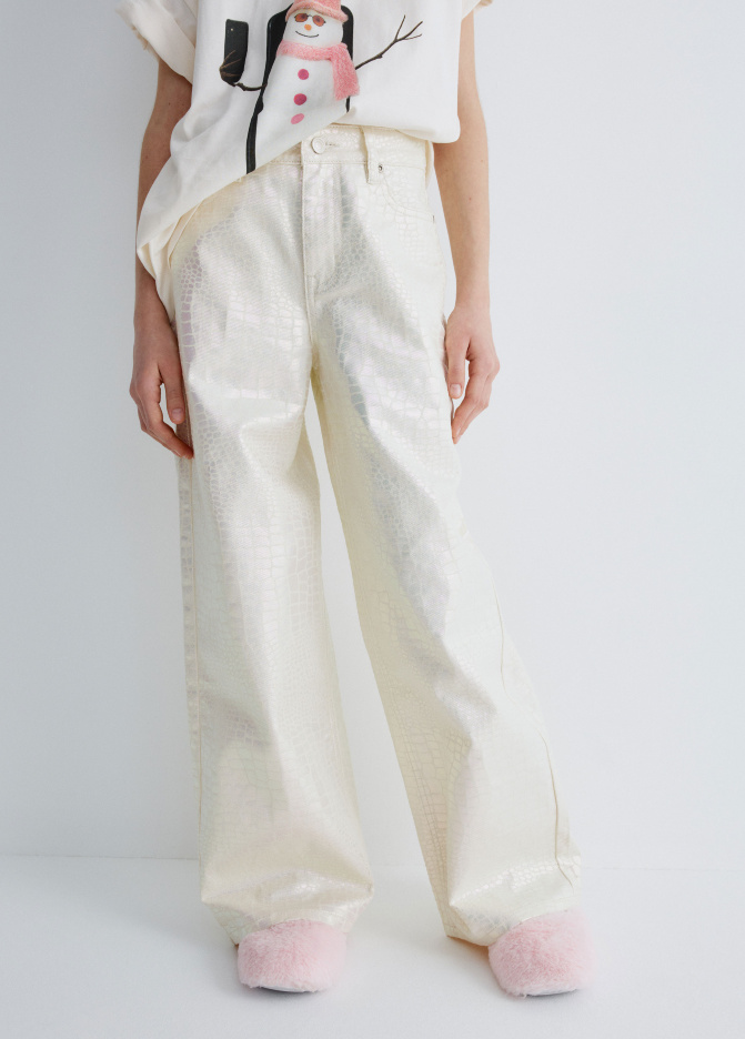 Джинсы Wide leg с анималистичным принтом для девочек