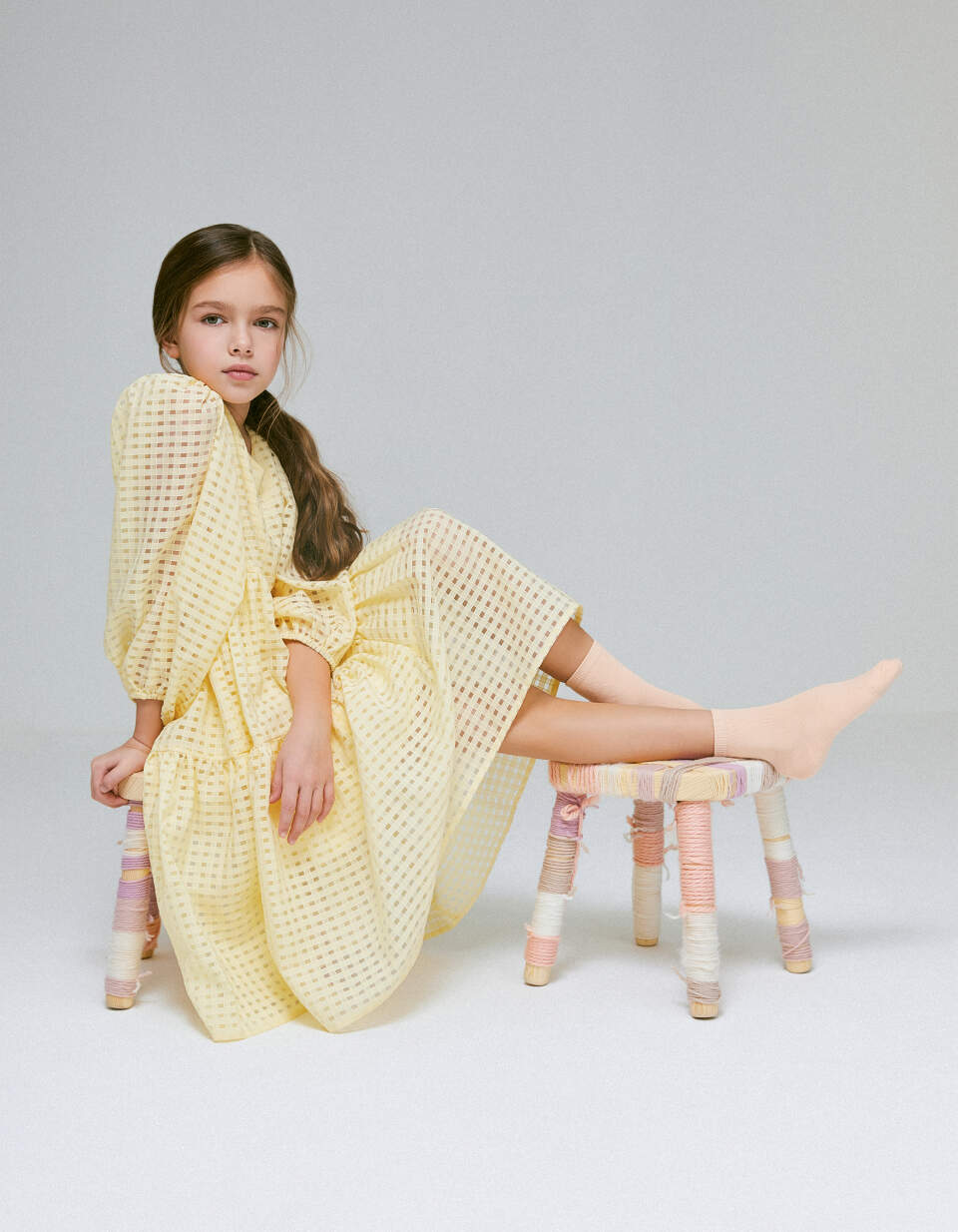 Ярусное платье из органзы для девочек (желтый, 146/ 11-12 YEARS) Sela