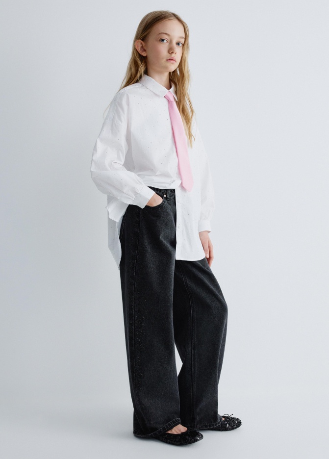 Джинсы Wide Leg со стразами для девочек