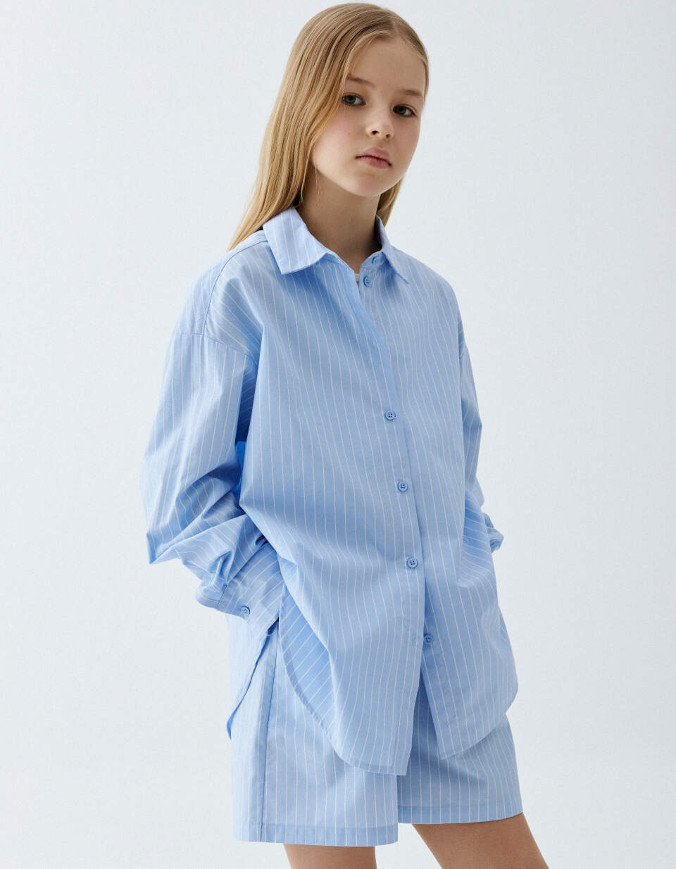 Хлопковая рубашка оверсайз для девочек