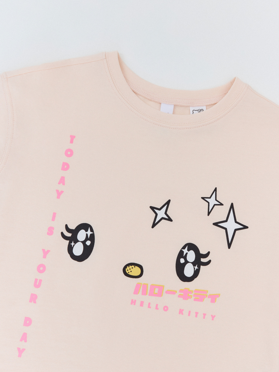 Футболка оверсайз с принтом Hello Kitty для девочек, фото - 3