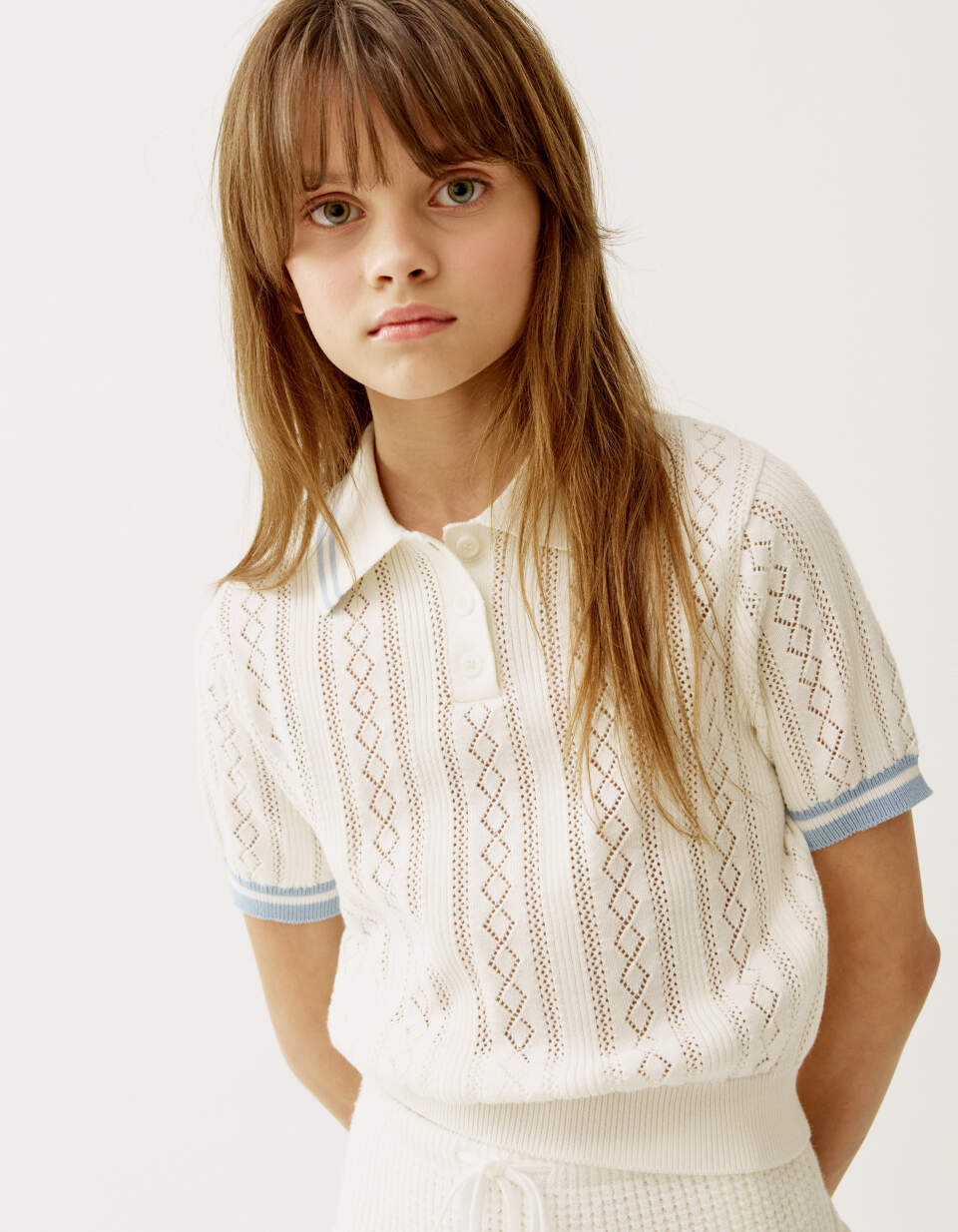 Вязаное поло с коротким рукавом для девочек