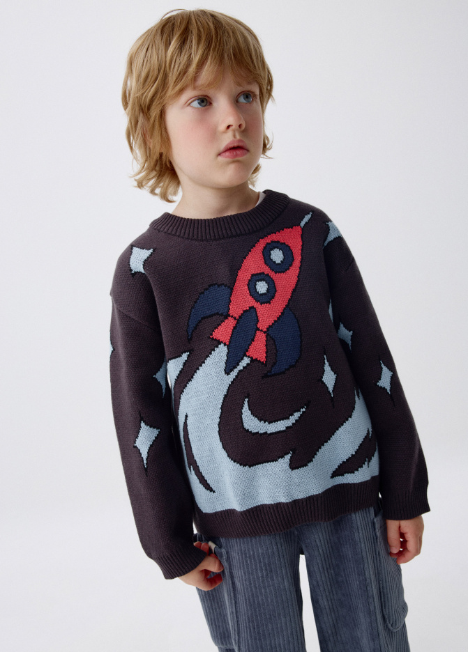 Вязаный джемпер оверсайз с принтом для мальчиков