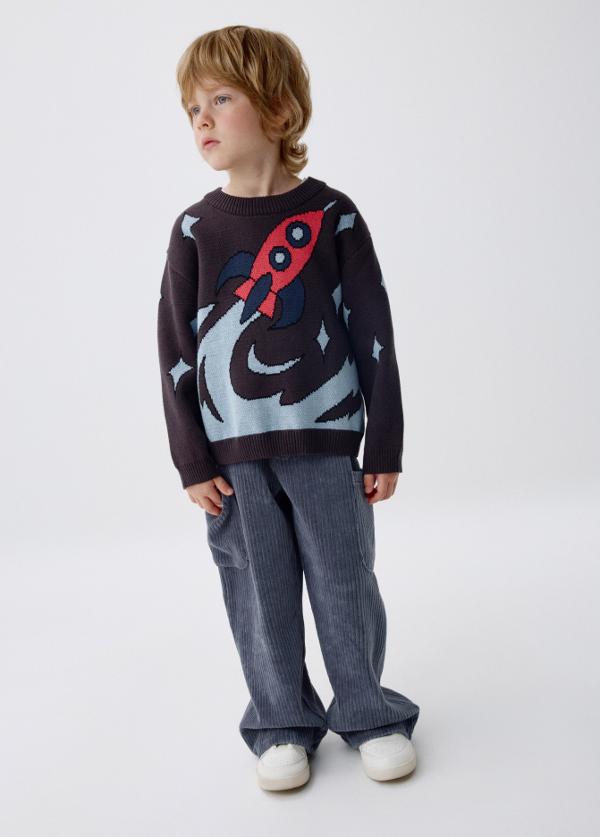 Вязаный джемпер оверсайз с принтом для мальчиков