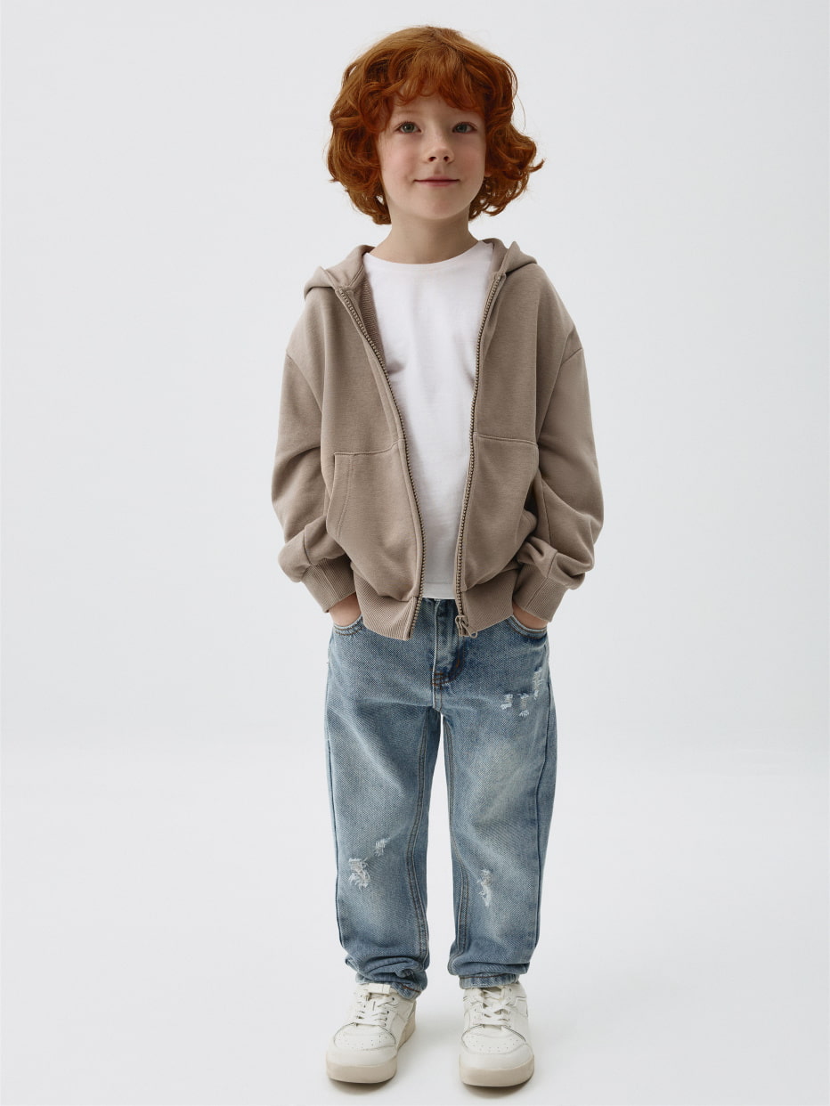 Рваные джинсы Relaxed fit на резинке для мальчиков, фото - 1