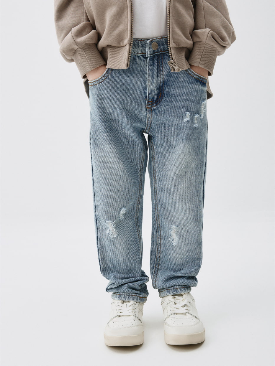 Рваные джинсы Relaxed fit на резинке для мальчиков, фото - 2