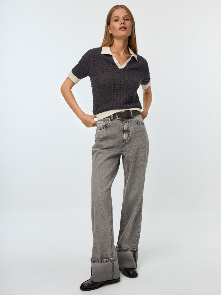 Винтажные джинсы wide leg с отворотами цвет: светло-серый, артикул:  4803011432 – купить в интернет-магазине SELA