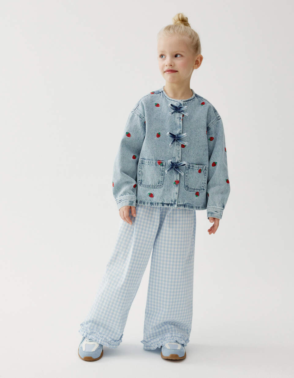 Хлопковые брюки в клетку для девочек