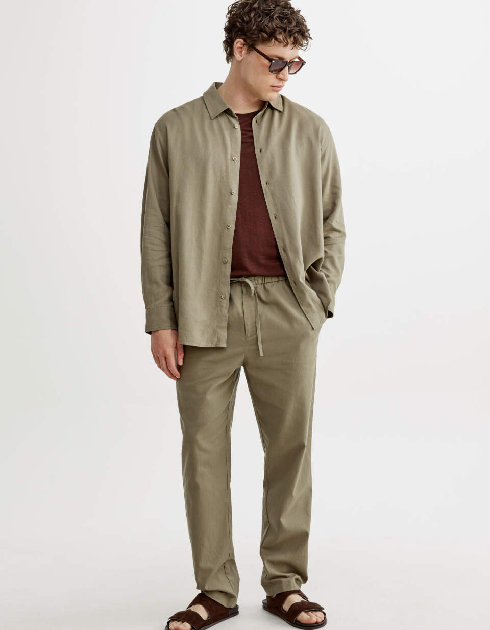 Прямые брюки из смесового льна