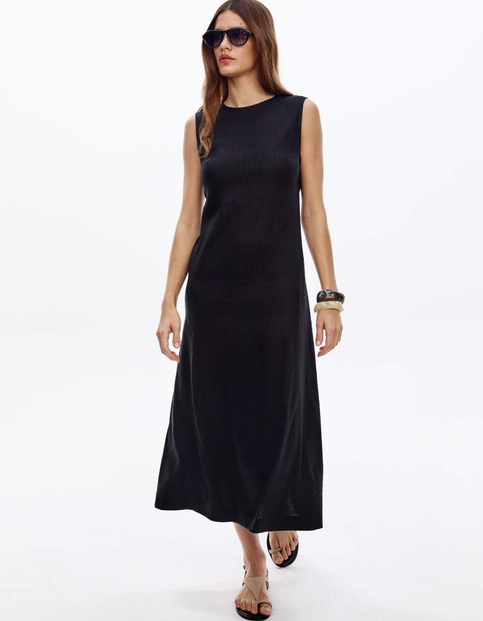 Платье миди из смесового льна