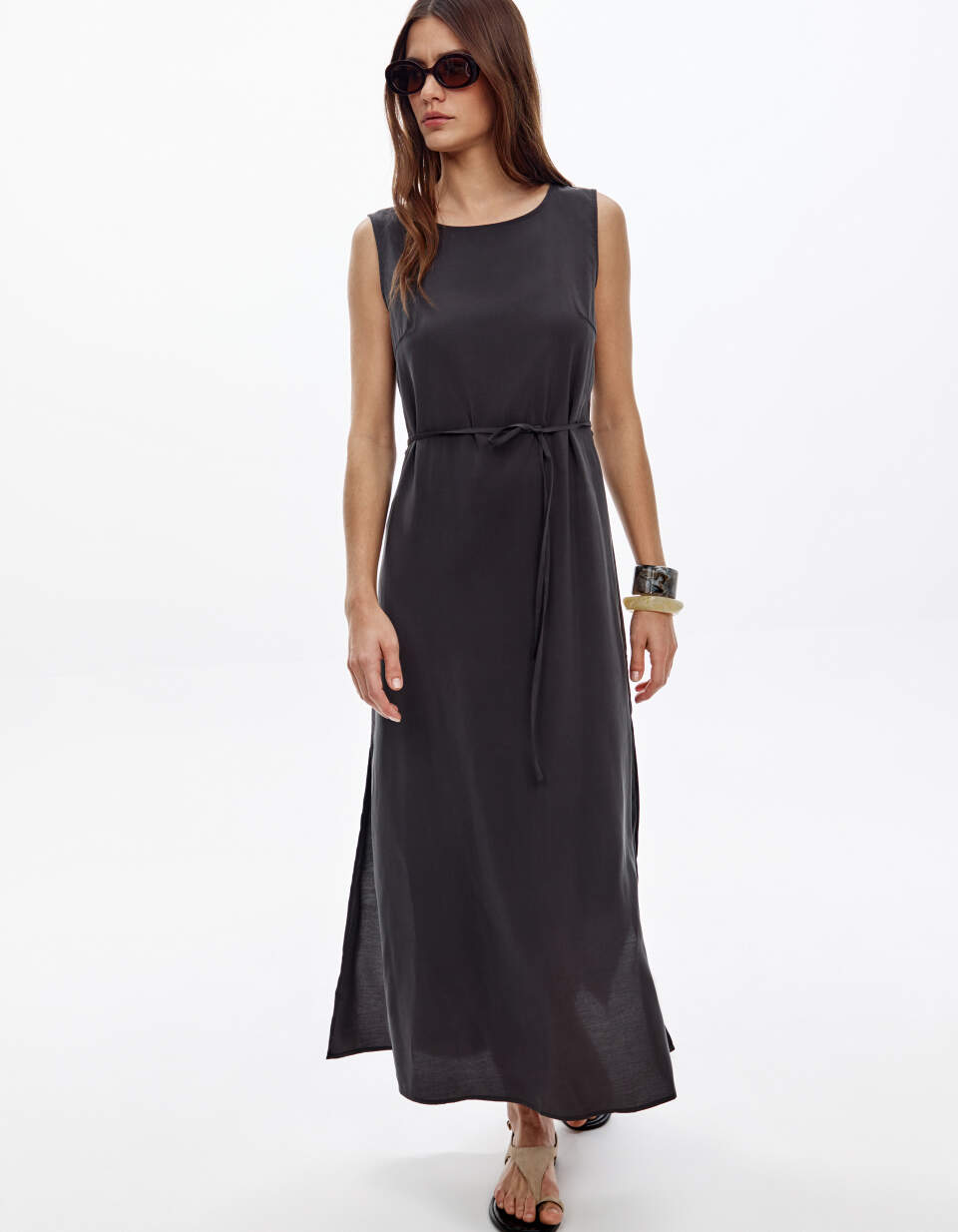 Платье миди из cмесовой вискозы с поясом